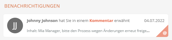 Benachrichtigung über Erwähnung in einem Kommentar