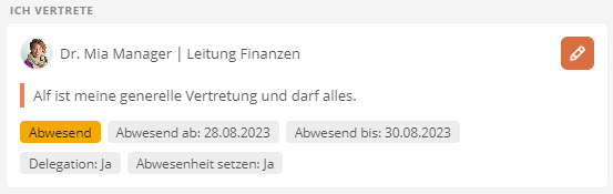 Details zur Vertretung im Bereich Ich vertrete