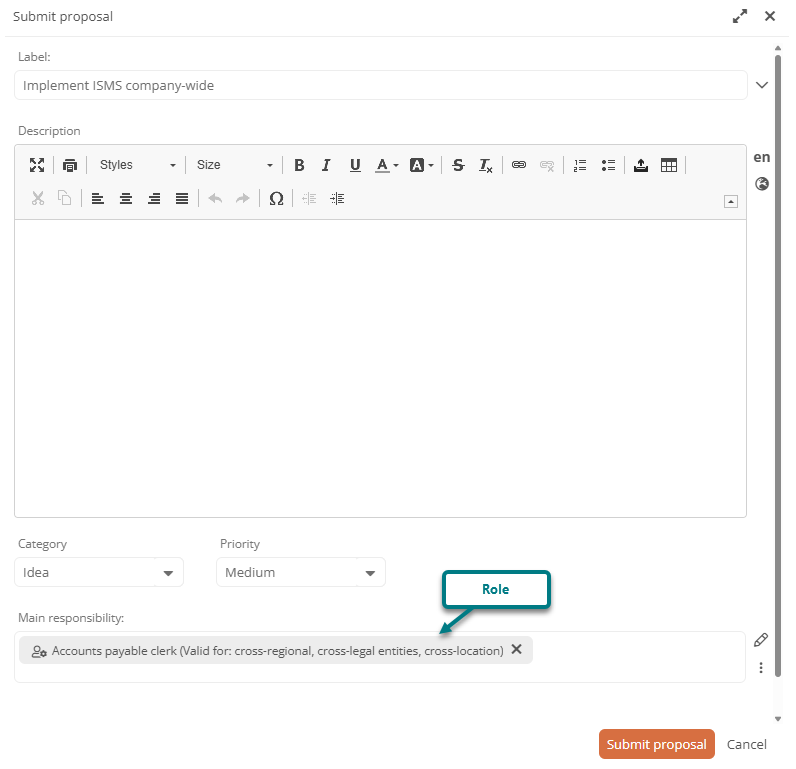 Role assigned to main responsibility